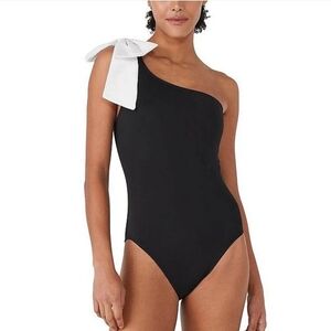 Kate Spade One Shoulder Black Swimsuit with White Bow NWT